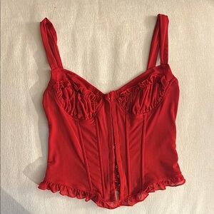 Missguided Red Ruched Corset with Ruffled Hem